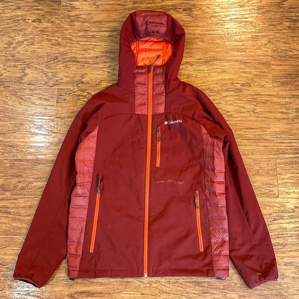 Columbia Sportswear 550 Down Hybrid Hooded Dark Red Orange Jacket Medium